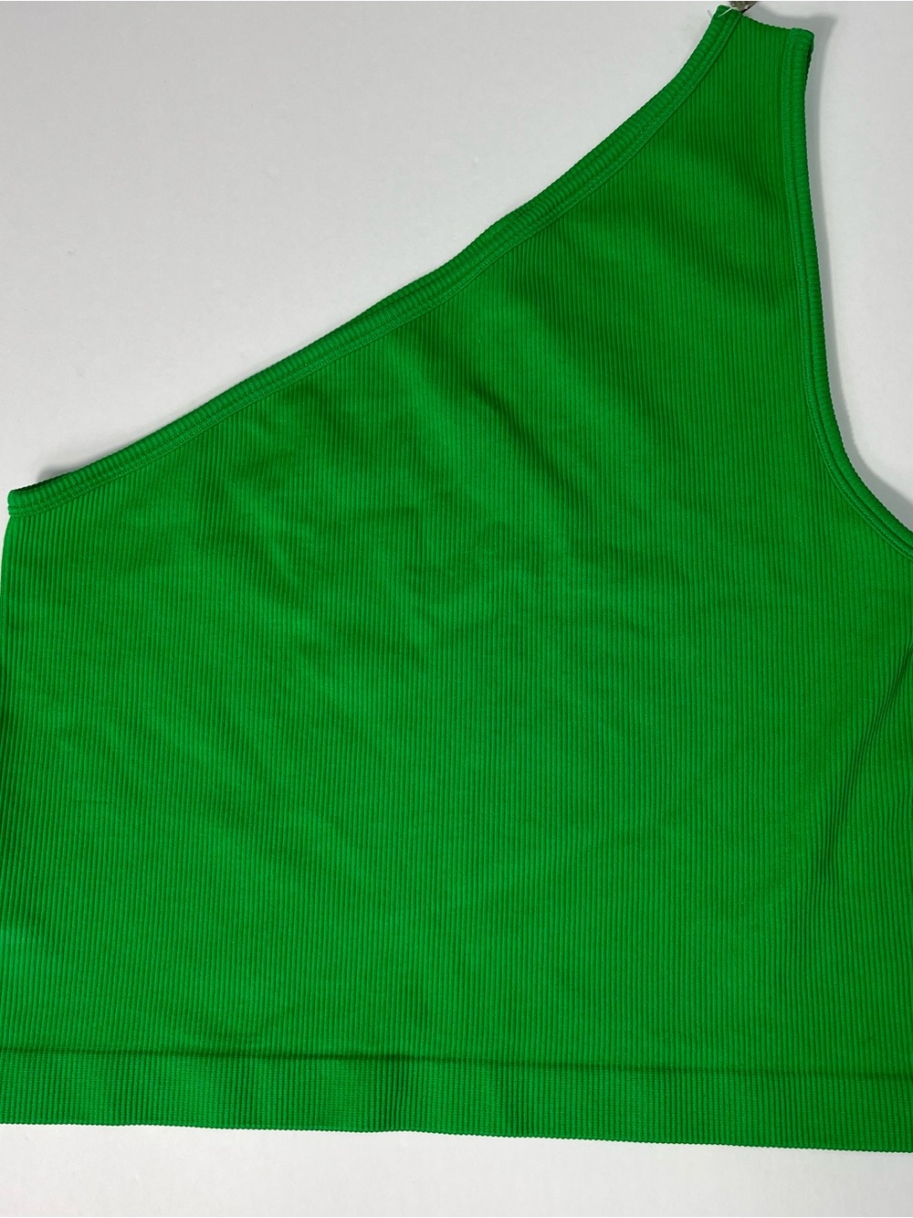 a new day Bright Ribbed One-Shoulder Crop‎ Top - Green